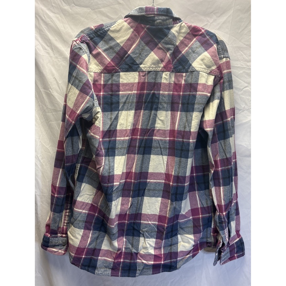 Quiksilver Mens Large Plaid Flannel Shirt Burgundy Navy Cream Long Sleeve - Picture 5 of 5